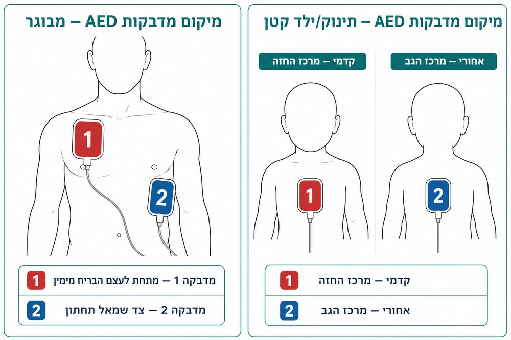 דפיברילטור (AED) — הוראות מלאות